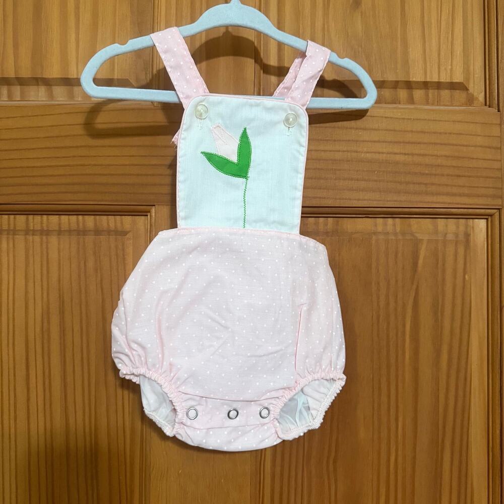 Fawn Togs Pink Tulip Polka Dot One Piece Sunsuit Bloomer Shorts